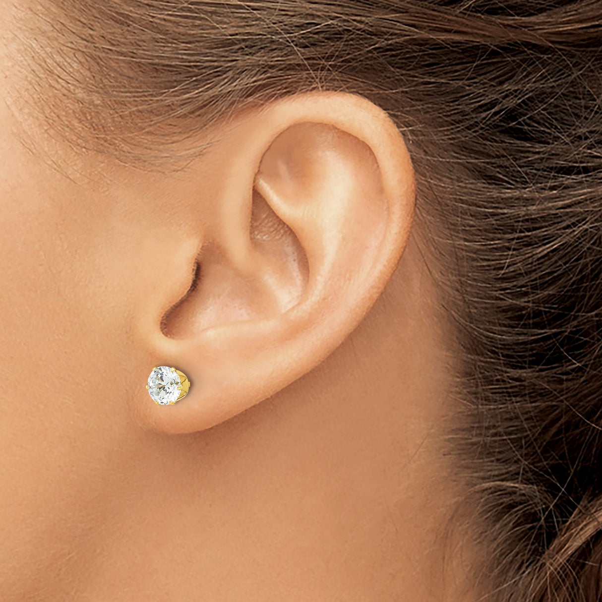 Sterling Silver Stud Earrings with Round Cut Cubic Zirconia, Six Prong Solitaire Design