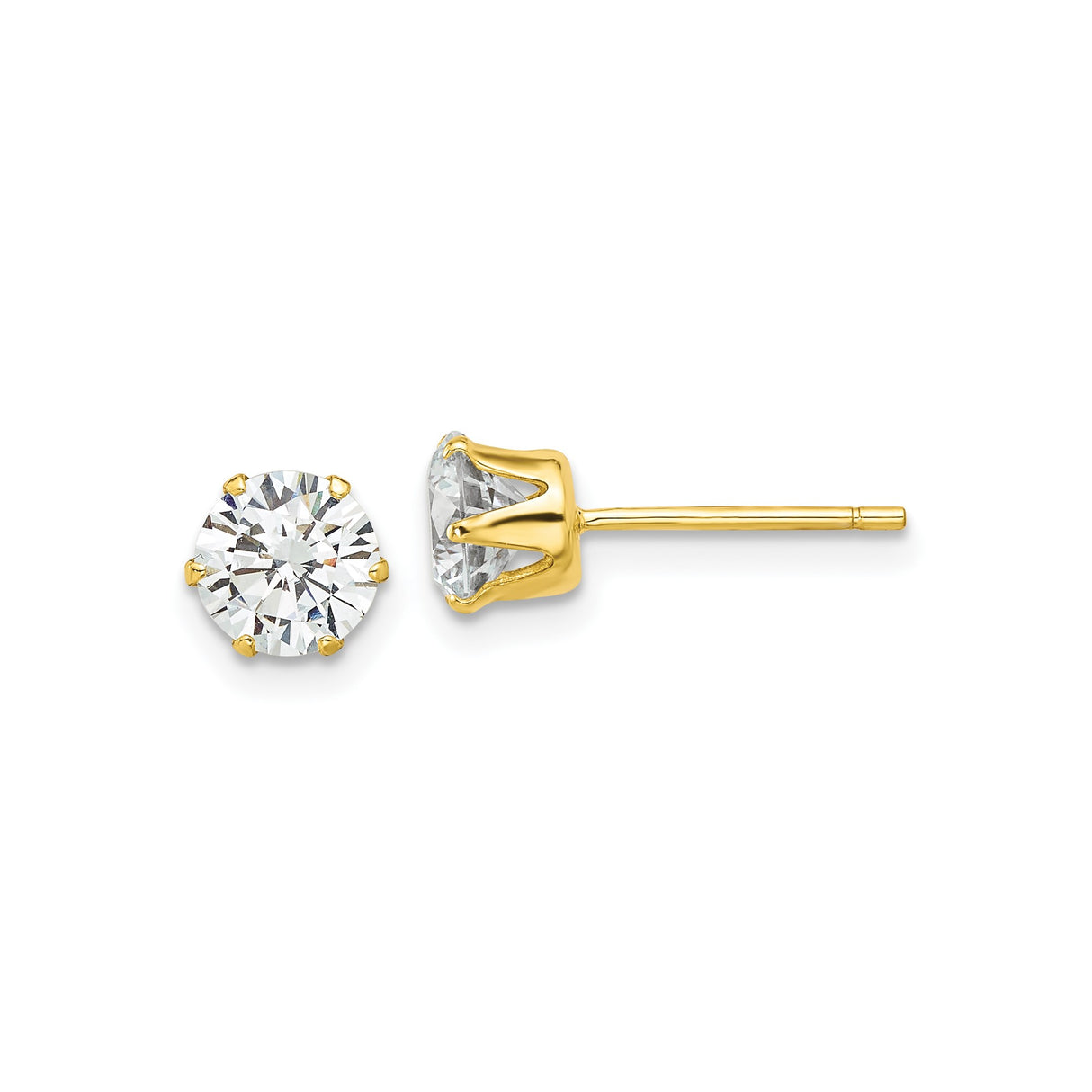 Sterling Silver Stud Earrings with Round Cut Cubic Zirconia, Six Prong Solitaire Design