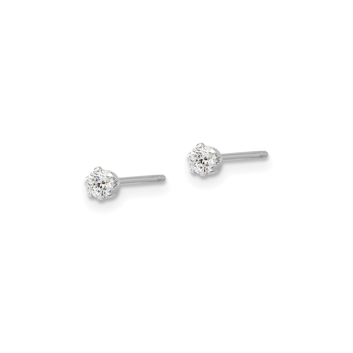 Sterling Silver Stud Earrings with Cubic Zirconia, Round Cut, Six Prong, Minimalist Style