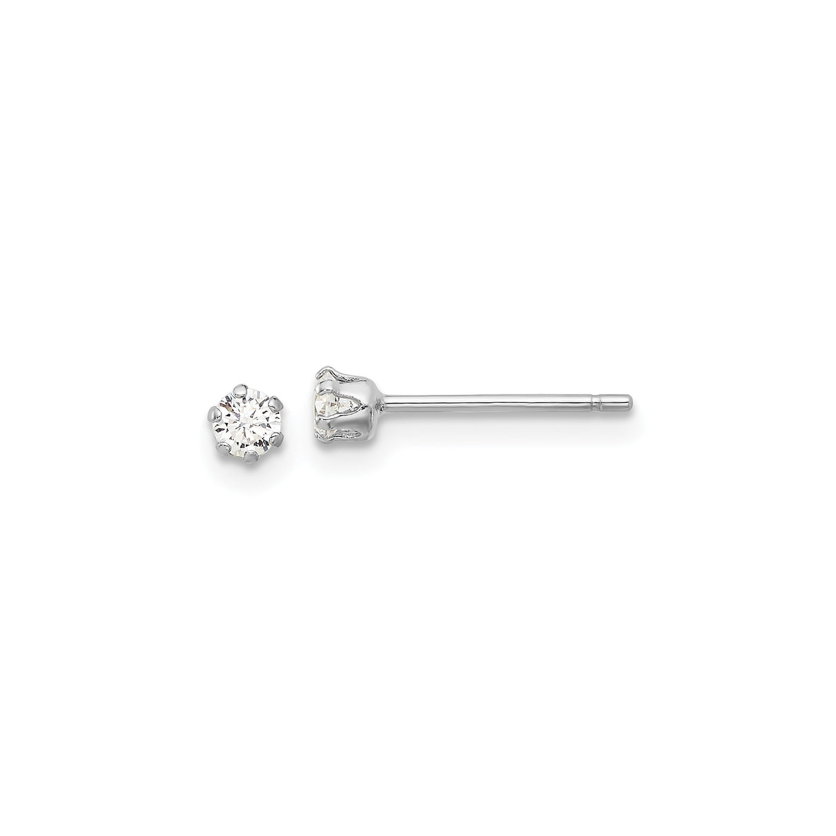 Sterling Silver Stud Earrings with Cubic Zirconia, Round Cut, Six Prong, Minimalist Style