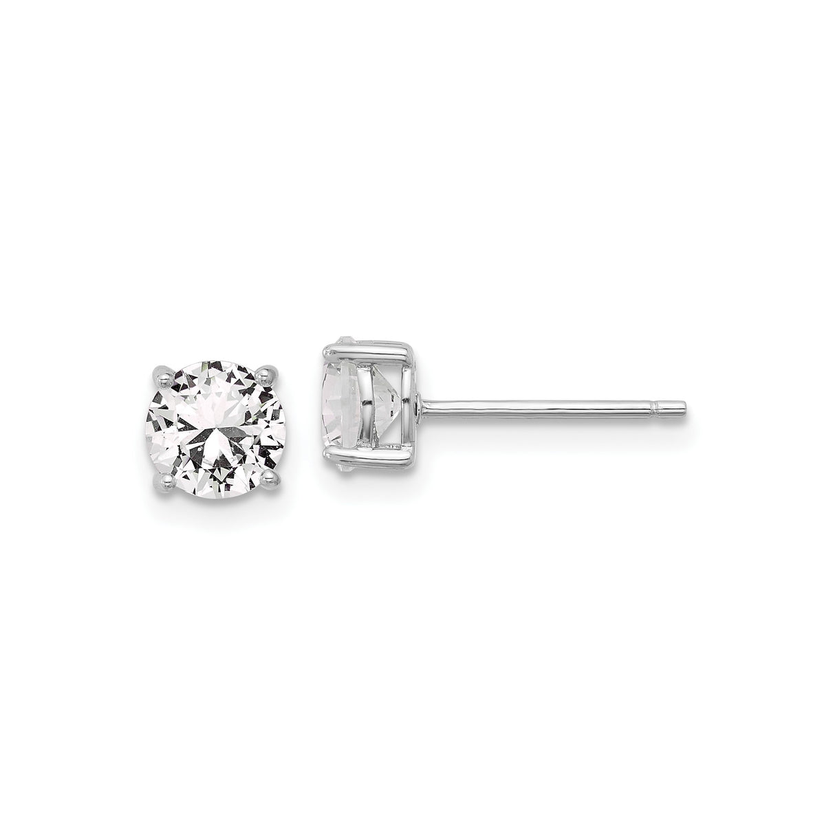 Sterling Silver Stud Earrings with Created Sapphire in Classic 4-Prong Setting