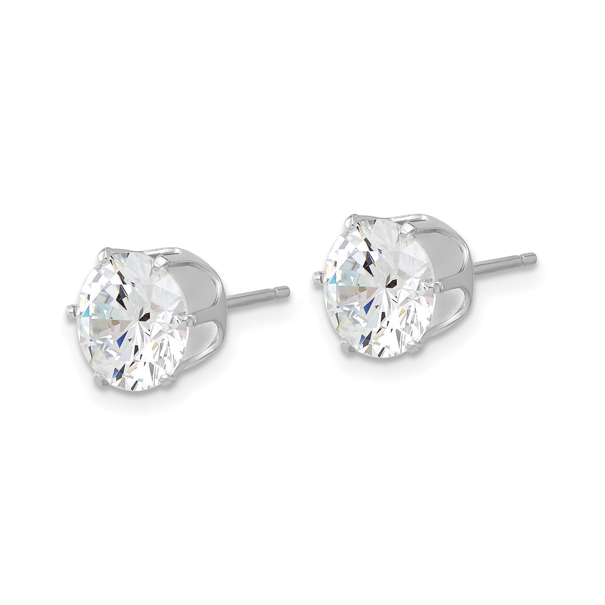 Sterling Silver Stud Earrings with Round Cubic Zirconia in Prong Setting