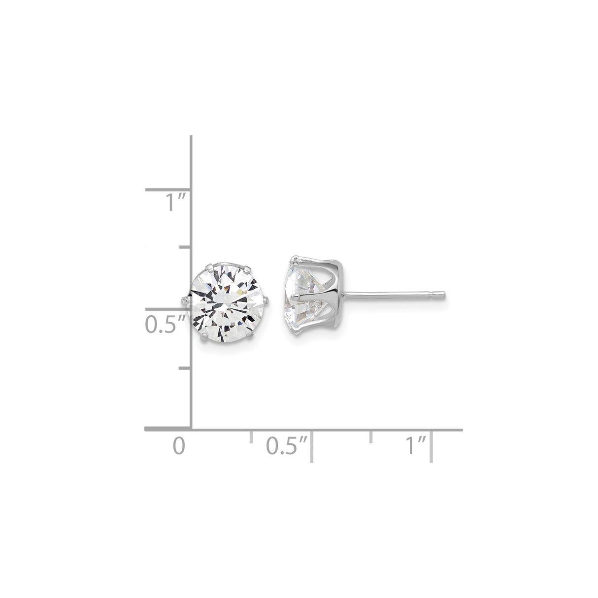 Sterling Silver Stud Earrings with Round Cubic Zirconia in Prong Setting
