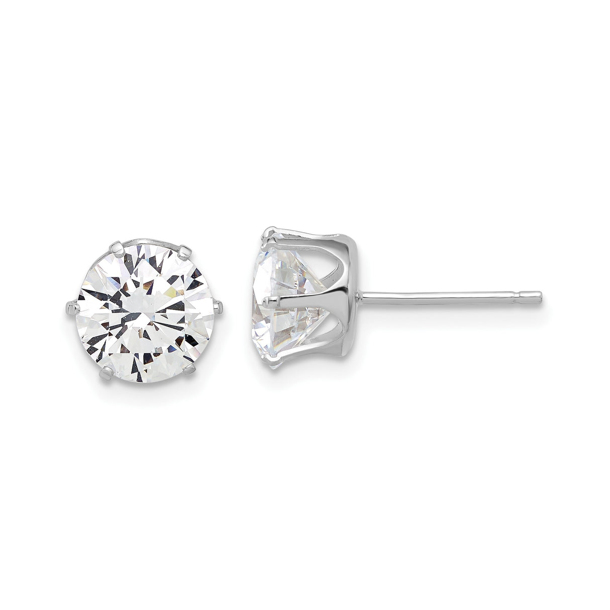 Sterling Silver Stud Earrings with Round Cubic Zirconia in Prong Setting