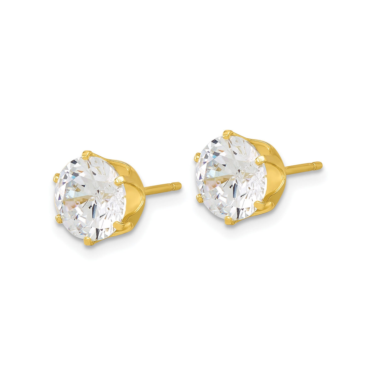 Sterling Silver Stud Earrings with Round Cut Cubic Zirconia, Gold Plated Solitaire Style