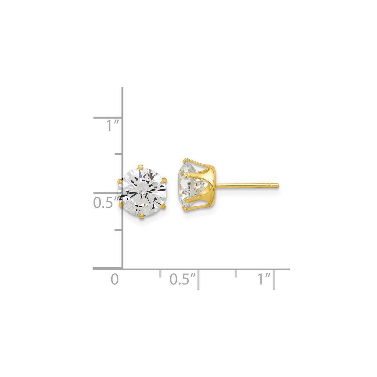 Sterling Silver Stud Earrings with Round Cut Cubic Zirconia, Gold Plated Solitaire Style