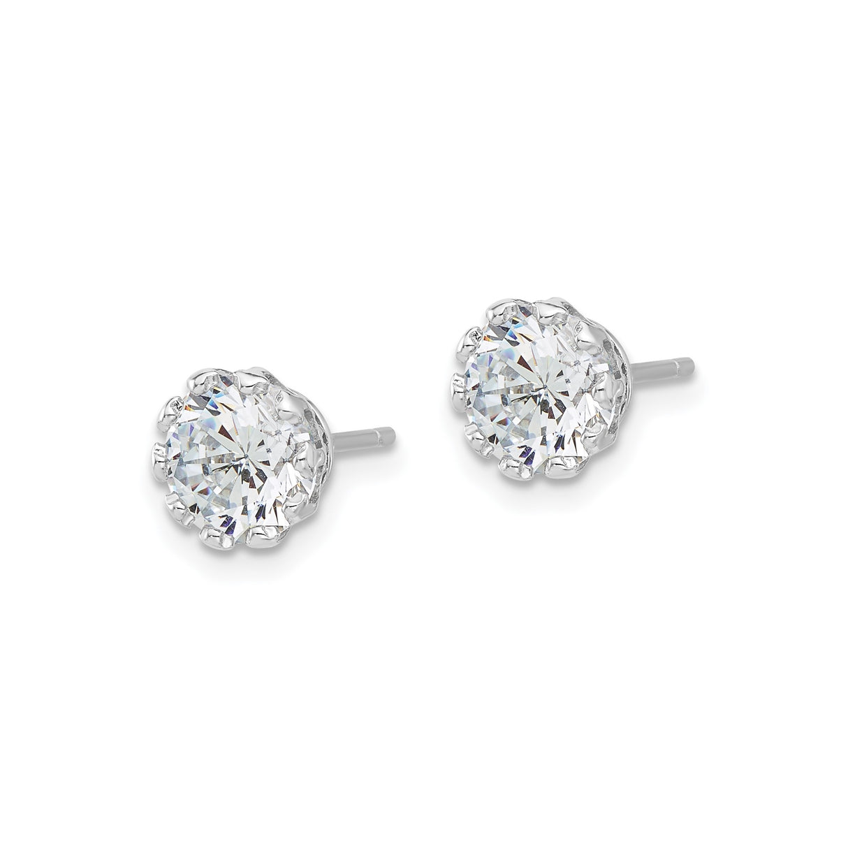 Sterling Silver Stud Earrings with Clear Cubic Zirconia in Crown Prong Setting