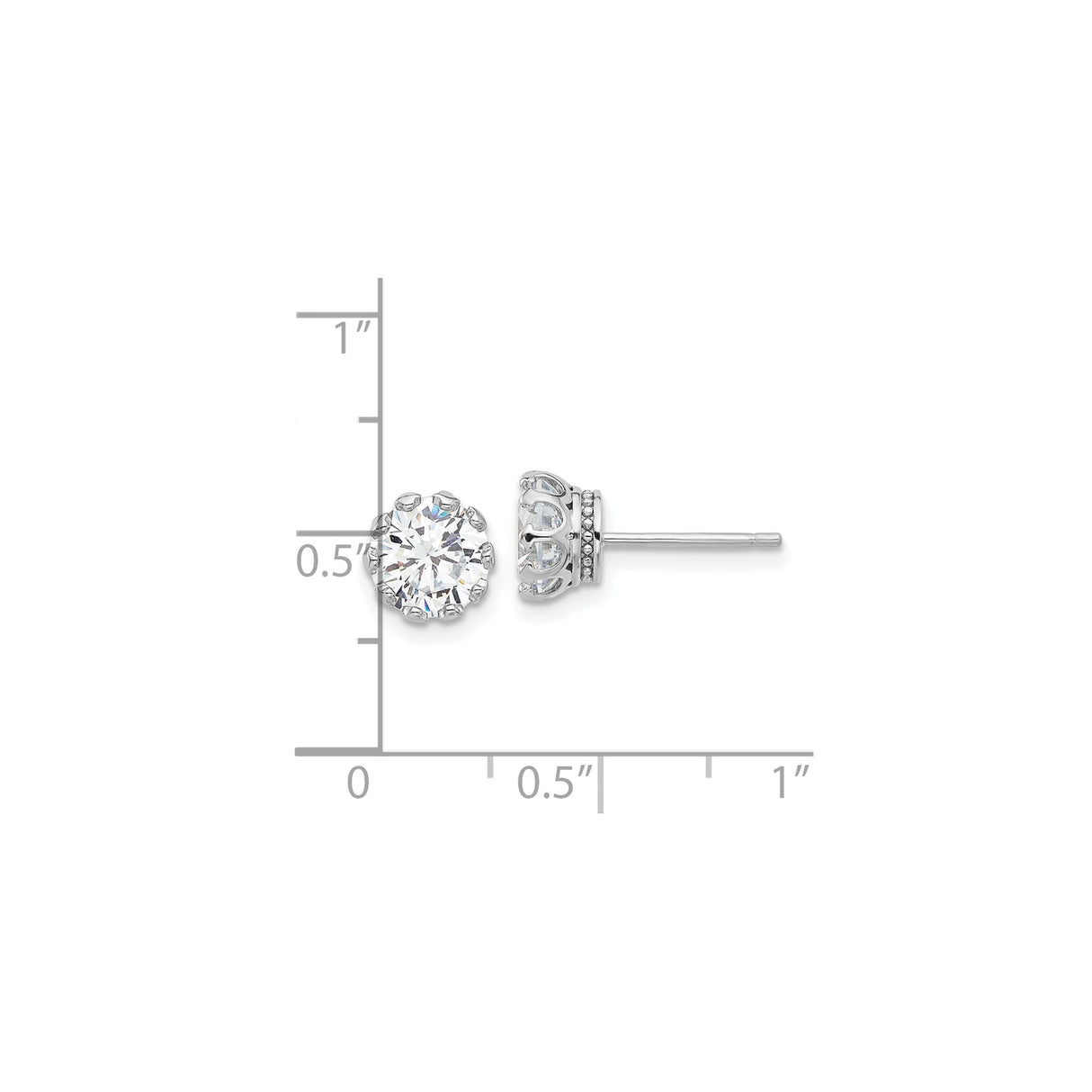 Sterling Silver Stud Earrings with Clear Cubic Zirconia in Crown Prong Setting