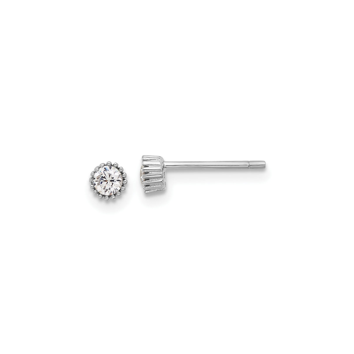 Sterling Silver Stud Earrings with 3mm Round Cubic Zirconia, Minimalist Prong Set Design