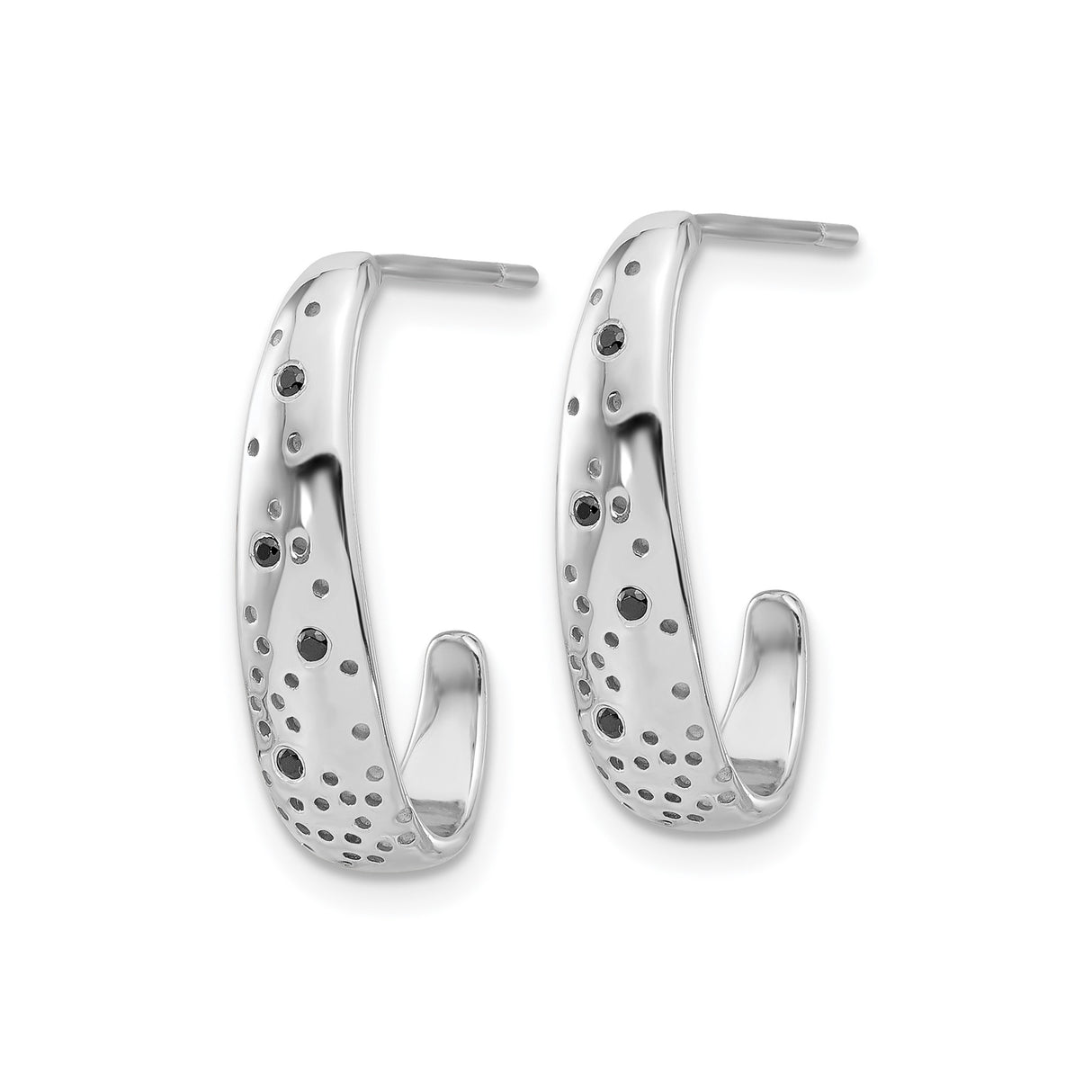 Sterling Silver Hoop Earrings with Black Cubic Zirconia, Tapered Lightweight Design