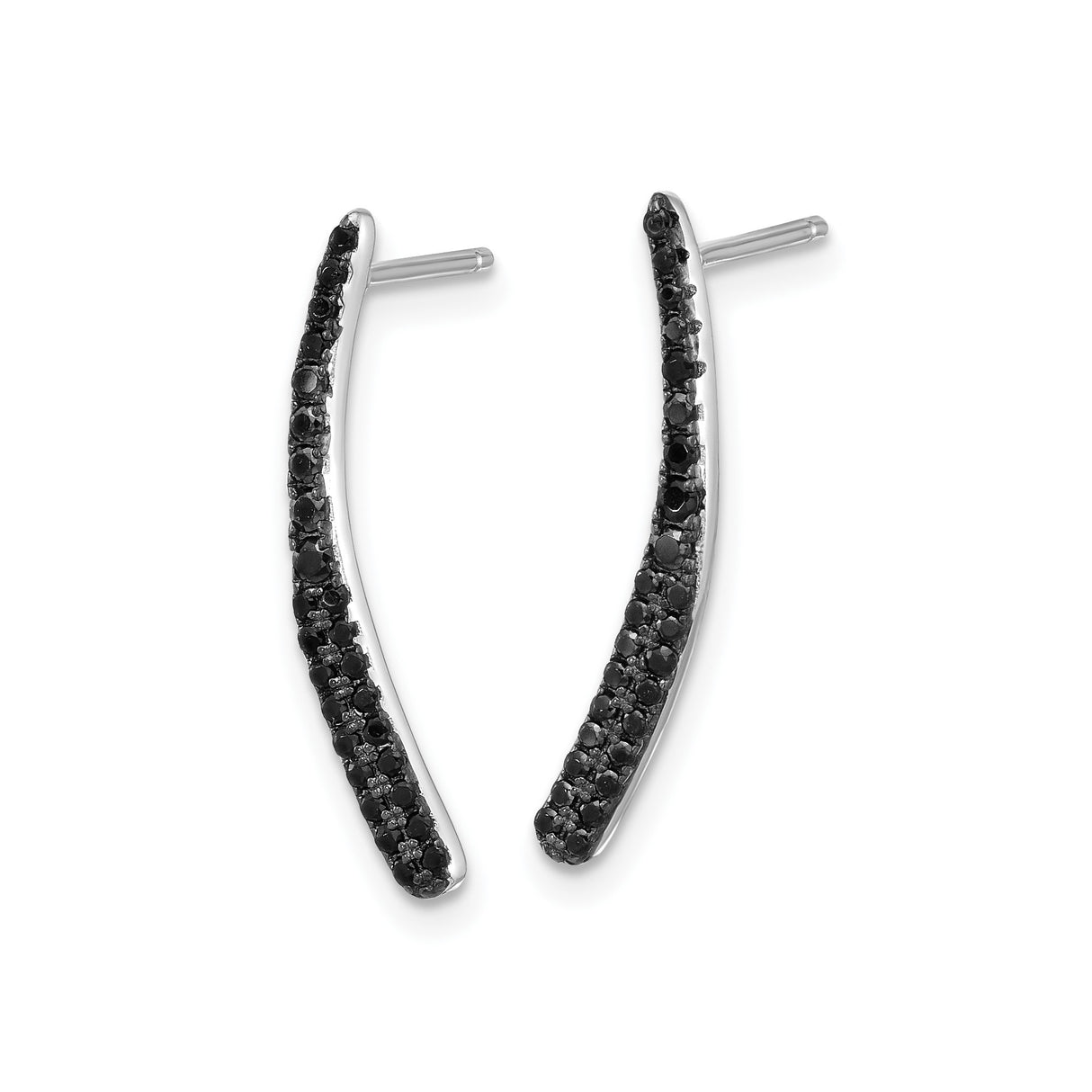 Sterling Silver Curved Bar Earrings with Black Cubic Zirconia, Minimalist Stud Design