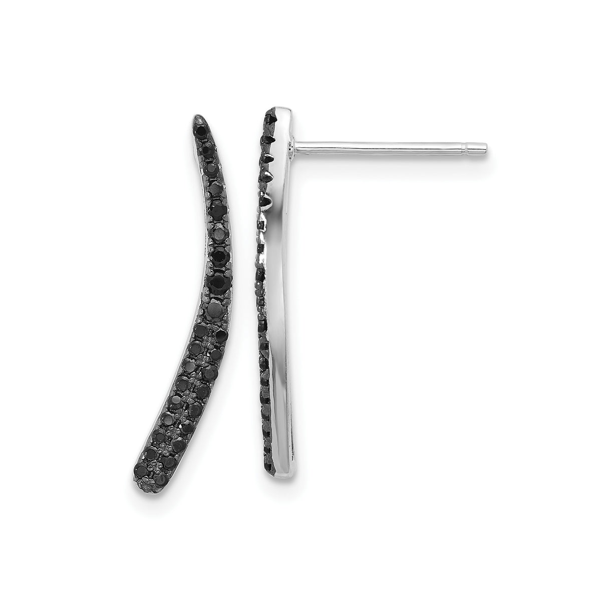 Sterling Silver Curved Bar Earrings with Black Cubic Zirconia, Minimalist Stud Design