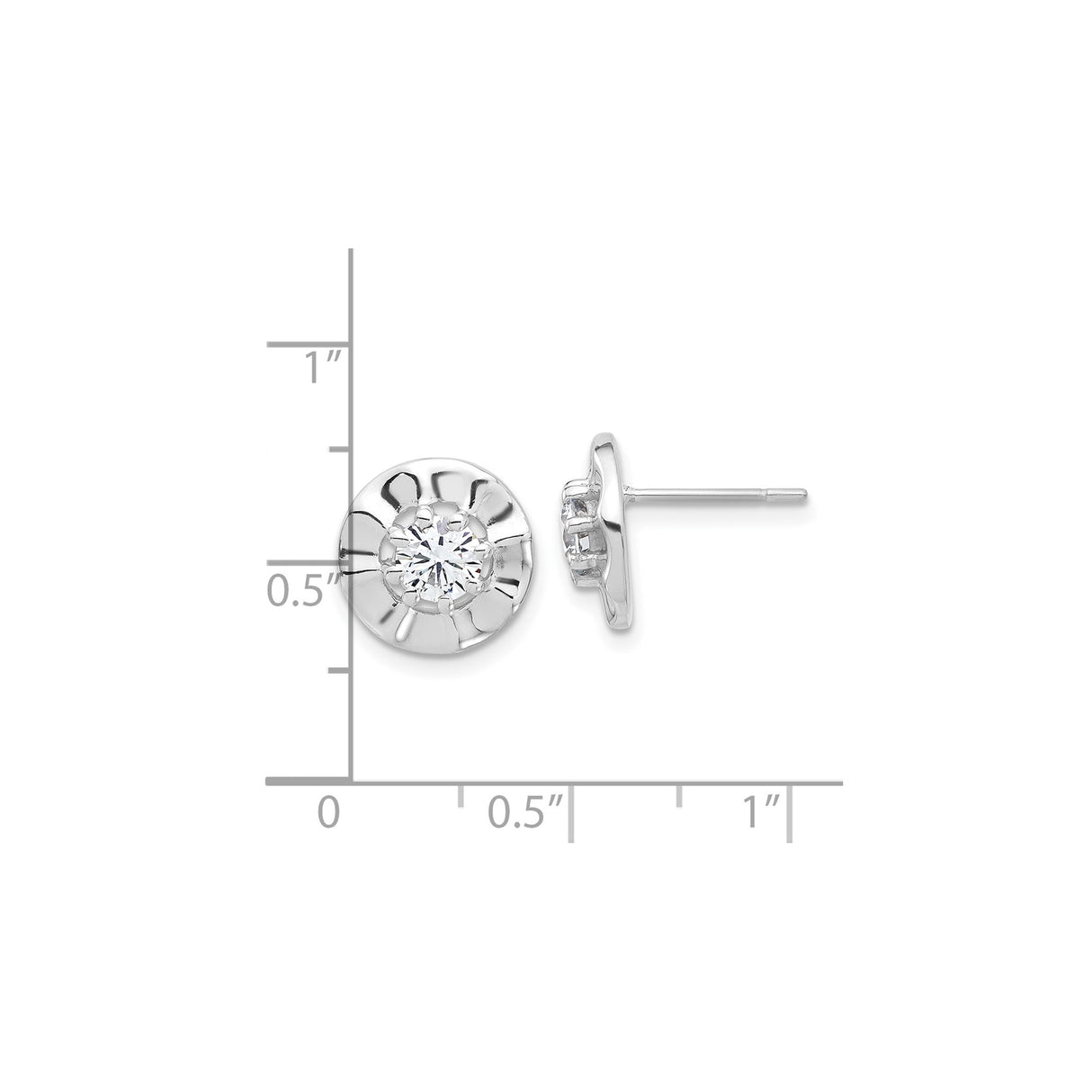 Sterling Silver Stud Earrings with Cubic Zirconia in Concave Floral Design