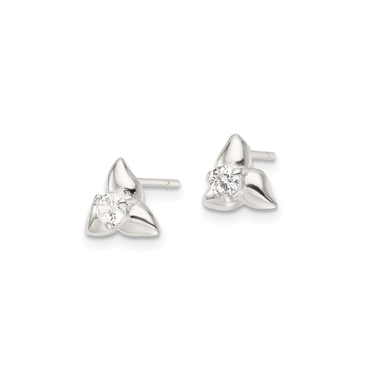 Sterling Silver Floral Stud Earrings with Cubic Zirconia Three-Petal Design for Women