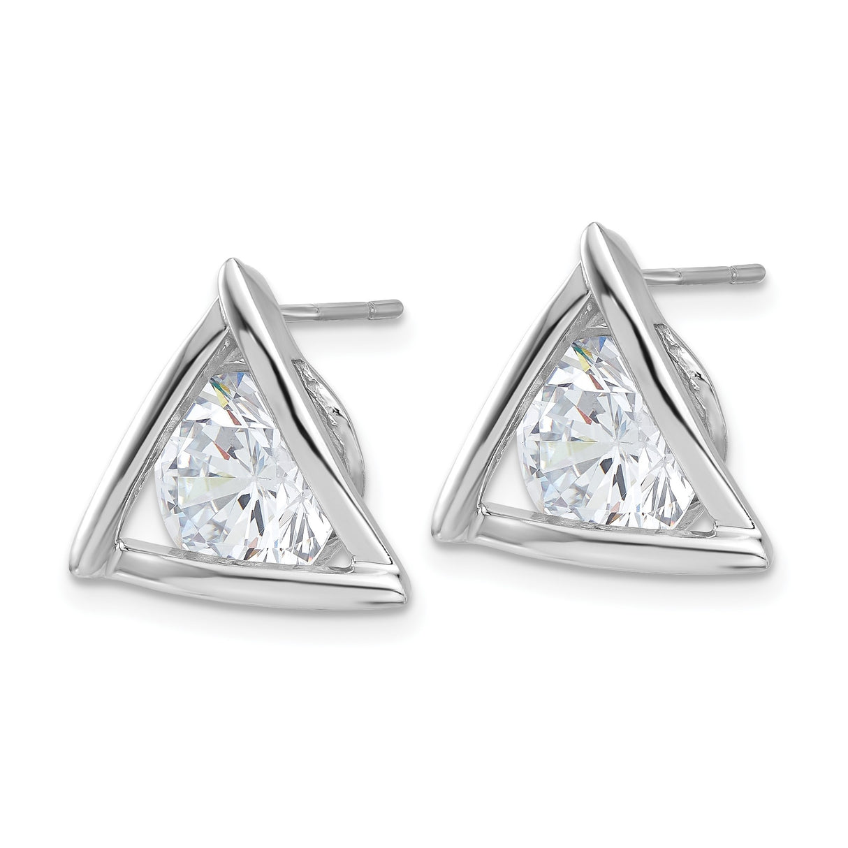 Sterling Silver Triangle Stud Earrings with Cubic Zirconia, Geometric Minimalist Design