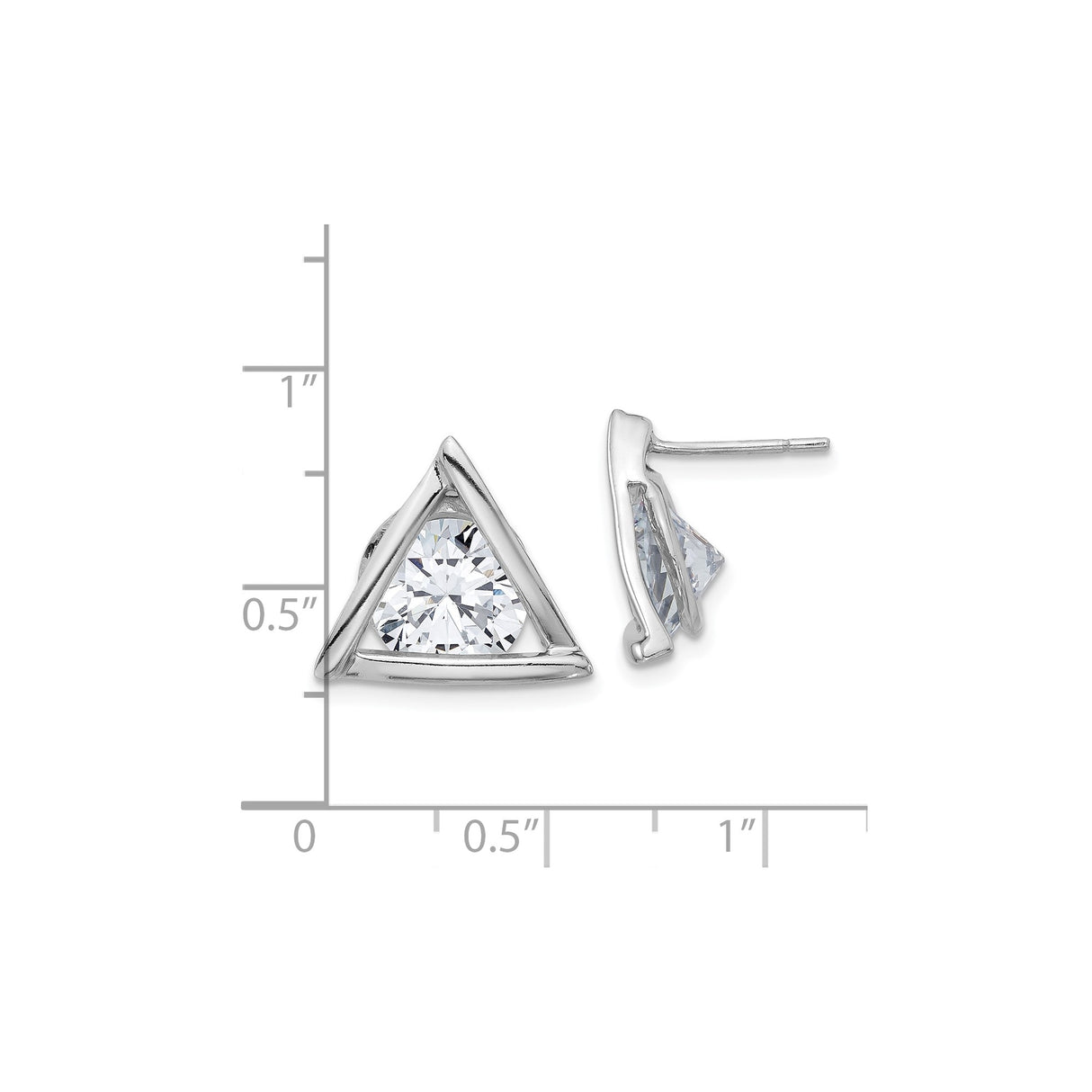 Sterling Silver Triangle Stud Earrings with Cubic Zirconia, Geometric Minimalist Design