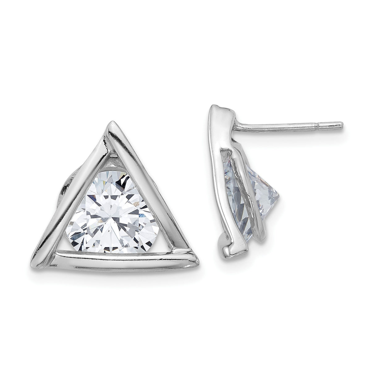 Sterling Silver Triangle Stud Earrings with Cubic Zirconia, Geometric Minimalist Design