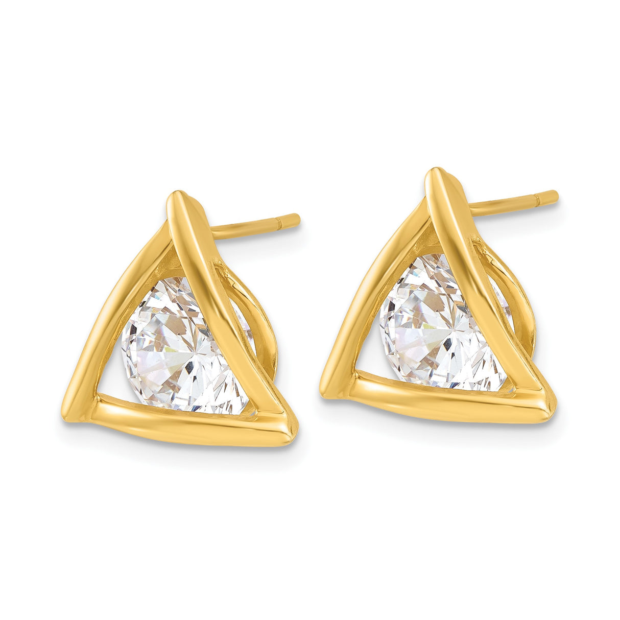 Sterling Silver Triangle Stud Earrings with Clear Cubic Zirconia, Geometric Minimalist Design
