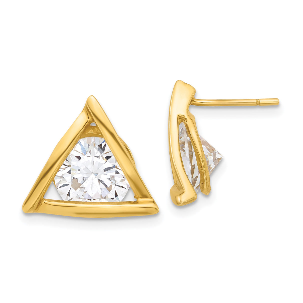 Sterling Silver Triangle Stud Earrings with Clear Cubic Zirconia, Geometric Minimalist Design