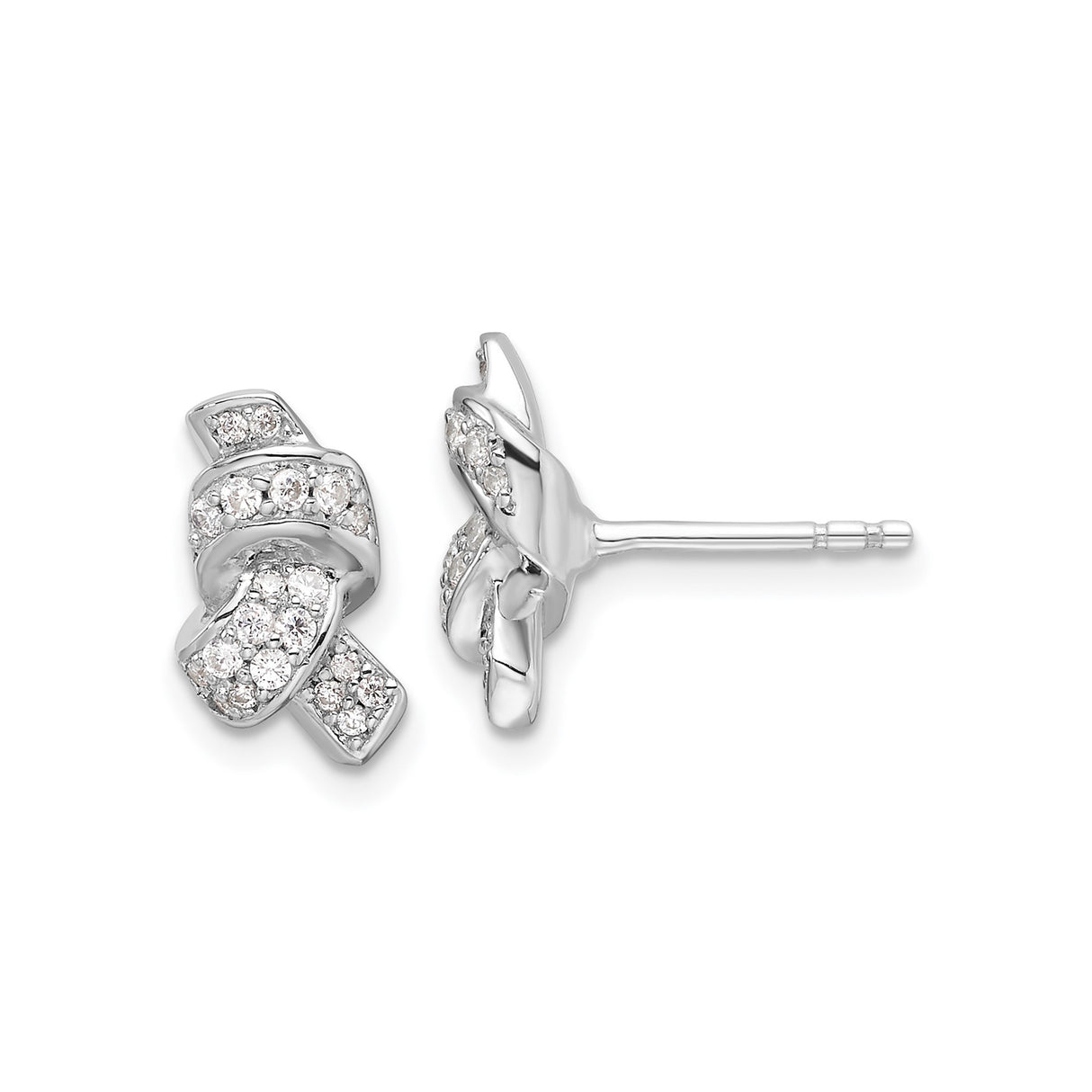 Sterling Silver Knot Stud Earrings with Cubic Zirconia, Twisted Love Knot Design