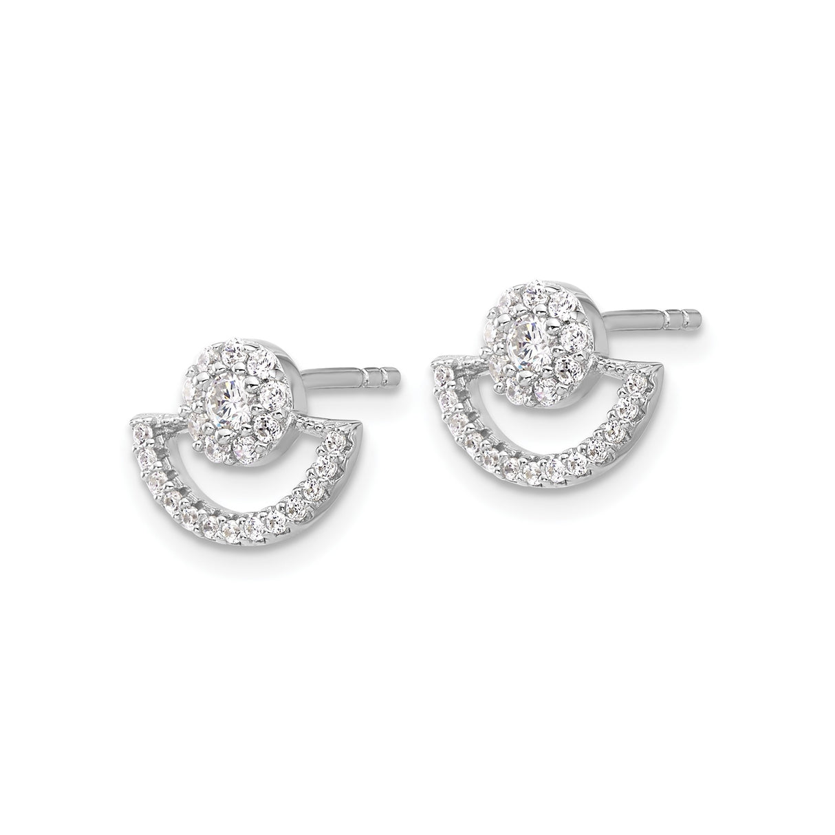 Sterling Silver Stud Earrings with Cubic Zirconia, Open Crescent Halo Design