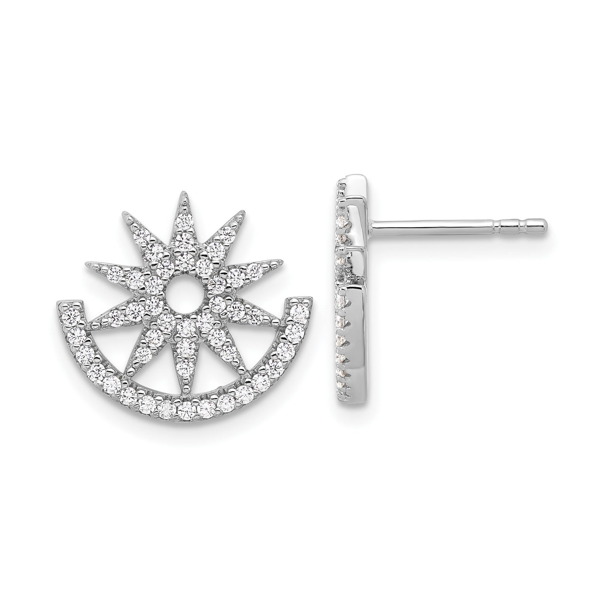 Sterling Silver Sunburst Stud Earrings with Cubic Zirconia, Celestial Starburst Design