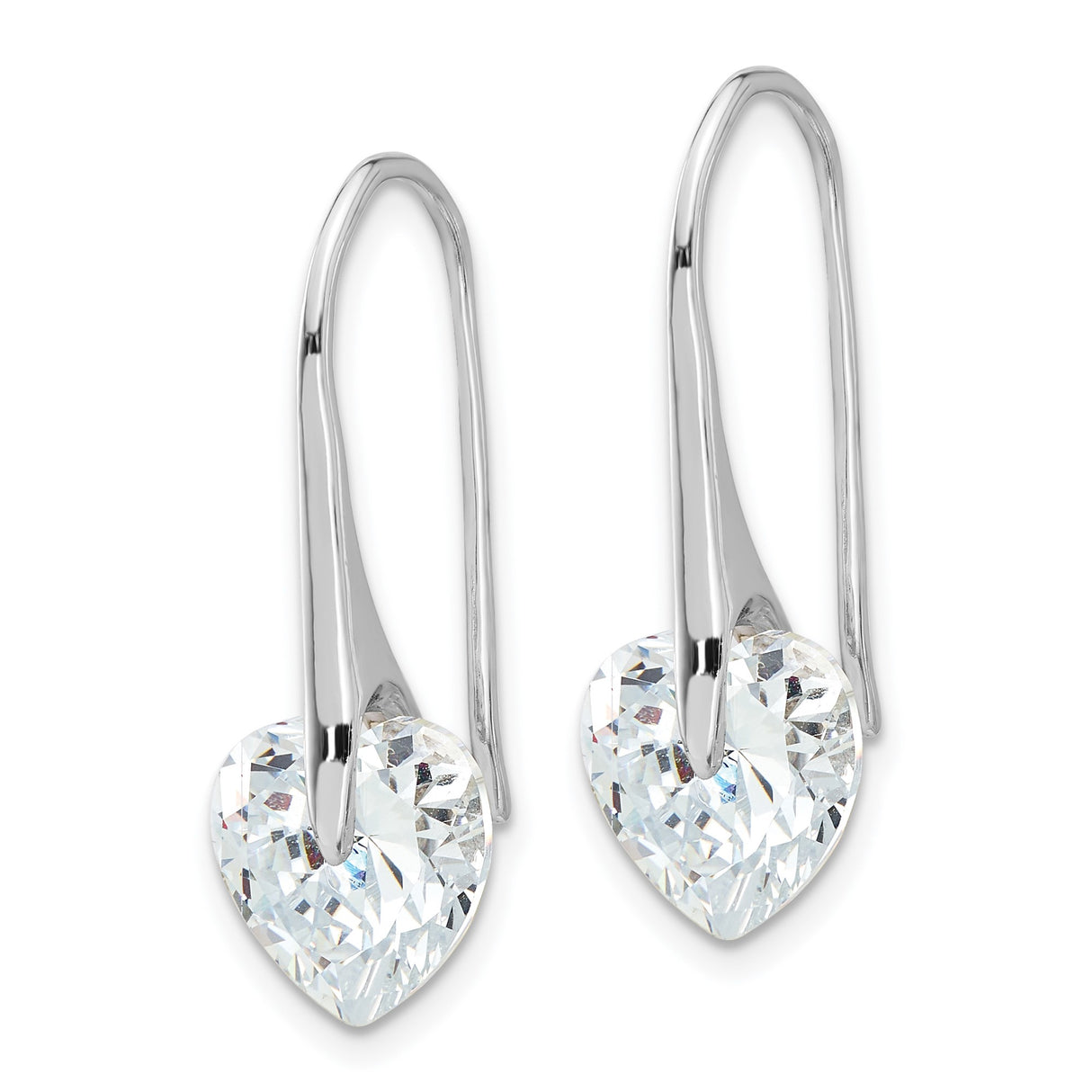 Sterling Silver Drop Earrings with Cubic Zirconia, Heart Shaped Minimalist Design for Women
