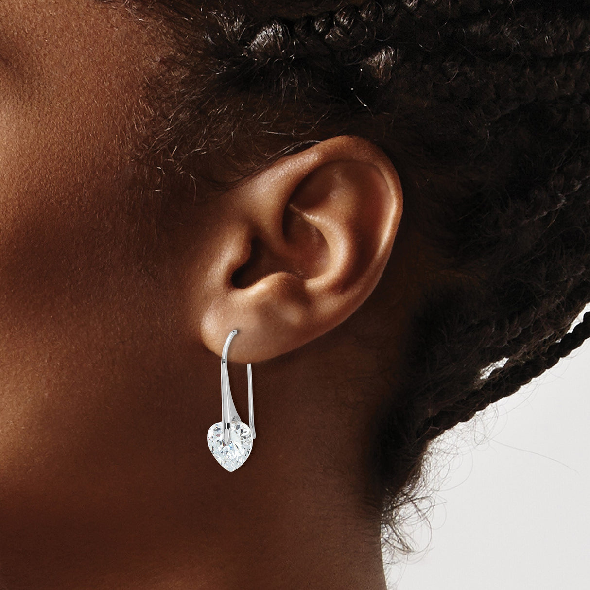 Sterling Silver Drop Earrings with Cubic Zirconia, Heart Shaped Minimalist Design for Women