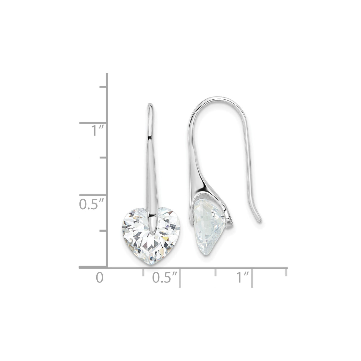 Sterling Silver Drop Earrings with Cubic Zirconia, Heart Shaped Minimalist Design for Women