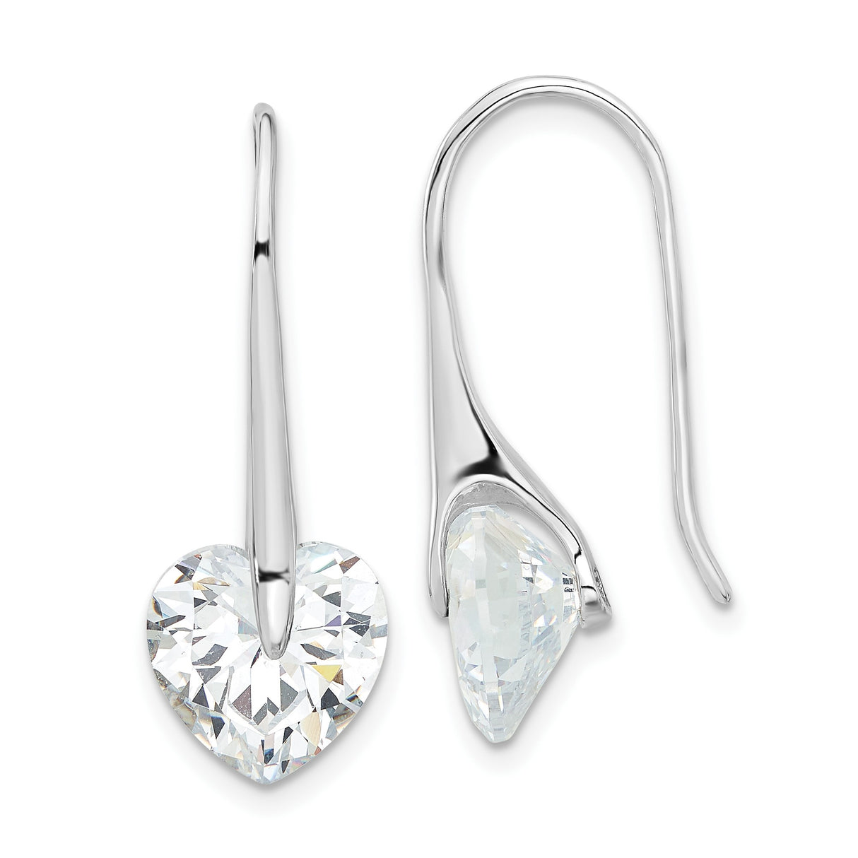 Sterling Silver Drop Earrings with Cubic Zirconia, Heart Shaped Minimalist Design for Women