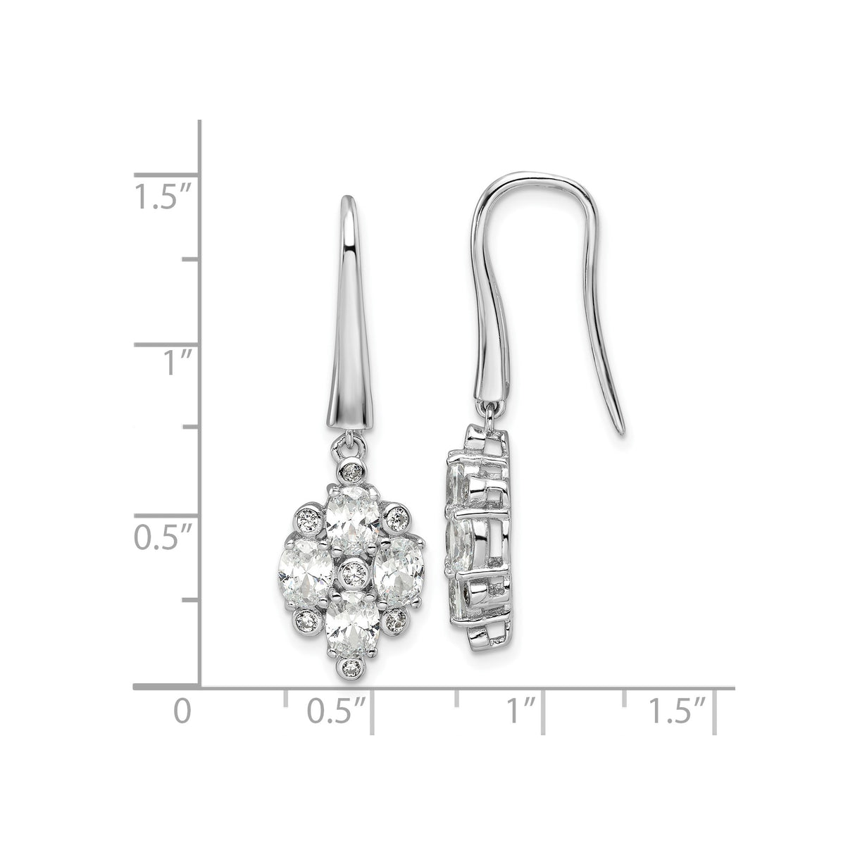 Sterling Silver Drop Earrings with Oval and Round Cubic Zirconia Floral Cluster Design