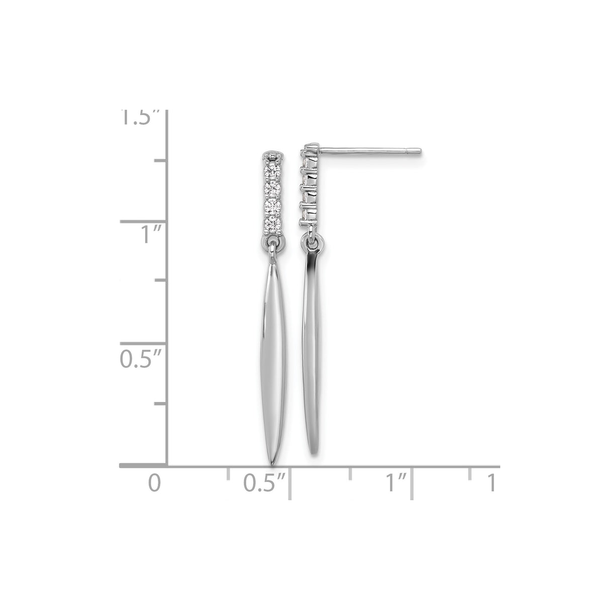 Sterling Silver Dangle Earrings with Cubic Zirconia, Slim Teardrop Design, Minimalist Style