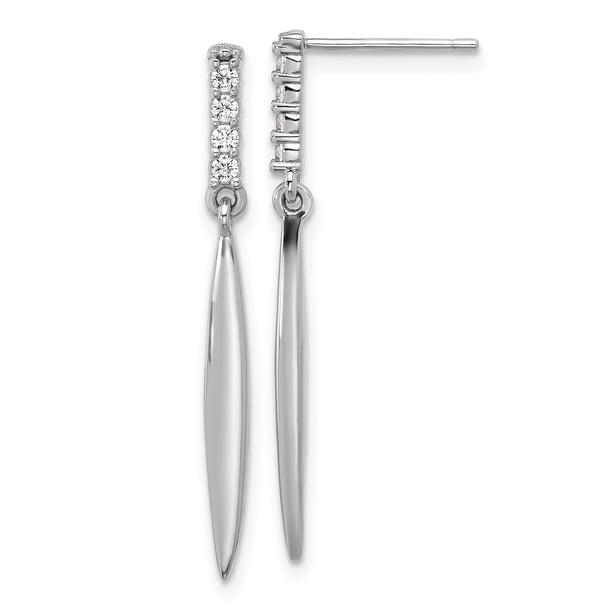 Sterling Silver Dangle Earrings with Cubic Zirconia, Slim Teardrop Design, Minimalist Style