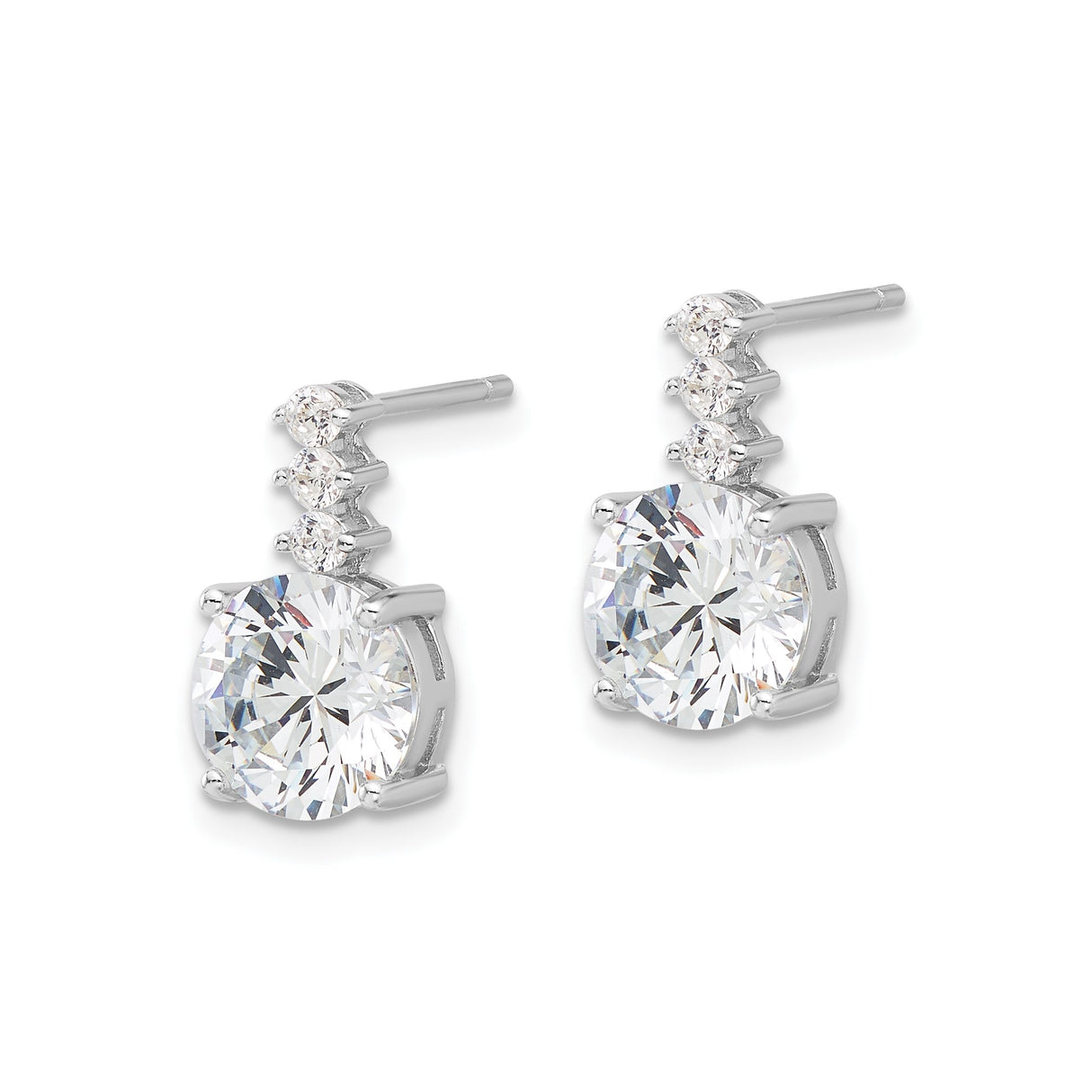 Sterling Silver Drop Earrings with Three Cubic Zirconia Stones in Vertical Dangle Design
