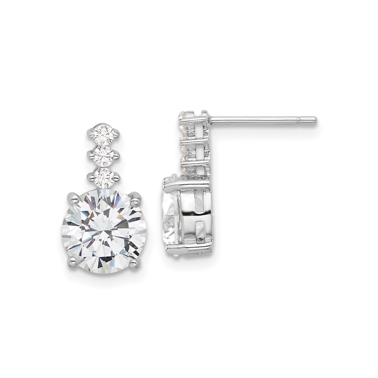 Sterling Silver Drop Earrings with Three Cubic Zirconia Stones in Vertical Dangle Design
