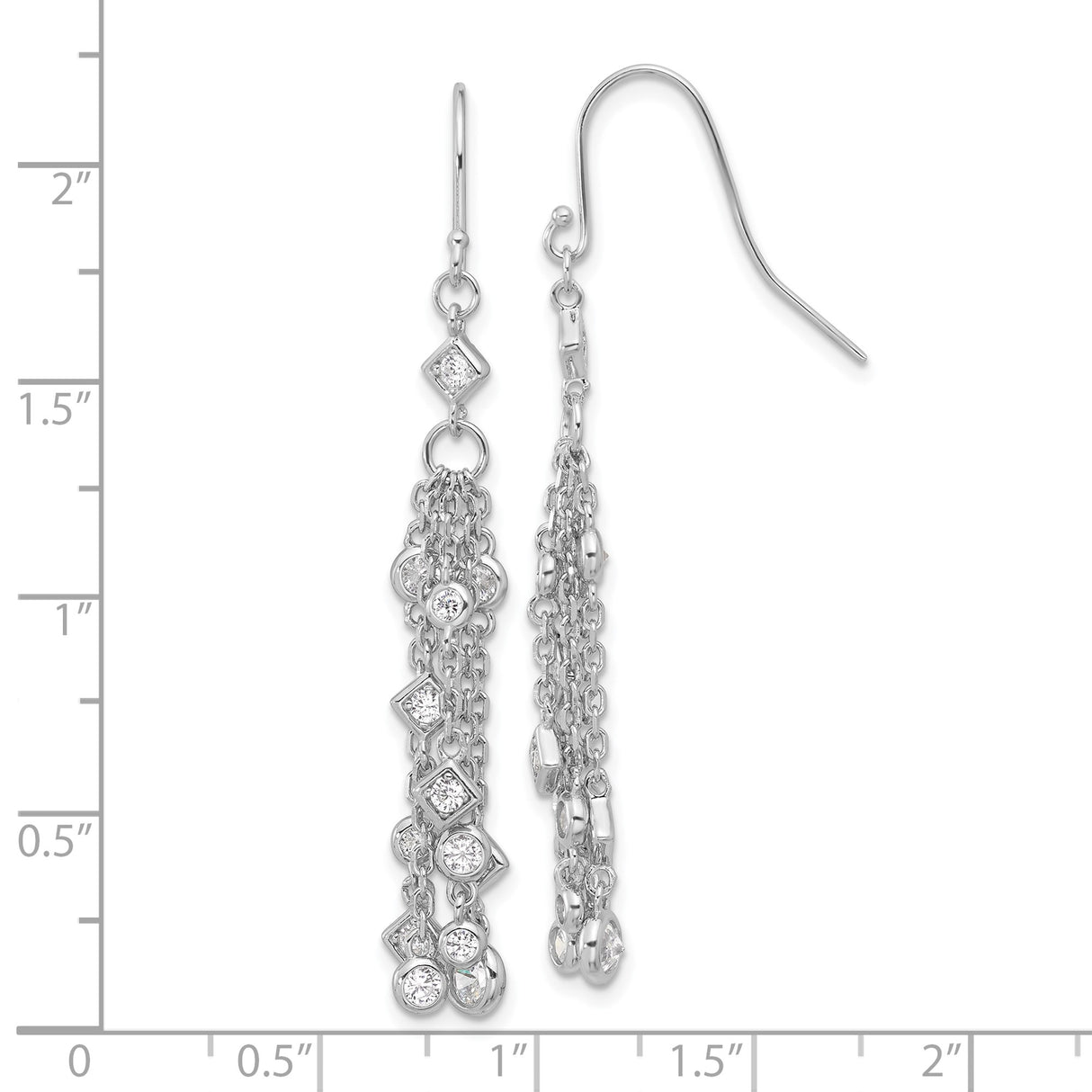 Sterling Silver Drop Earrings with Cubic Zirconia and Multi-Strand Chain Dangle Design