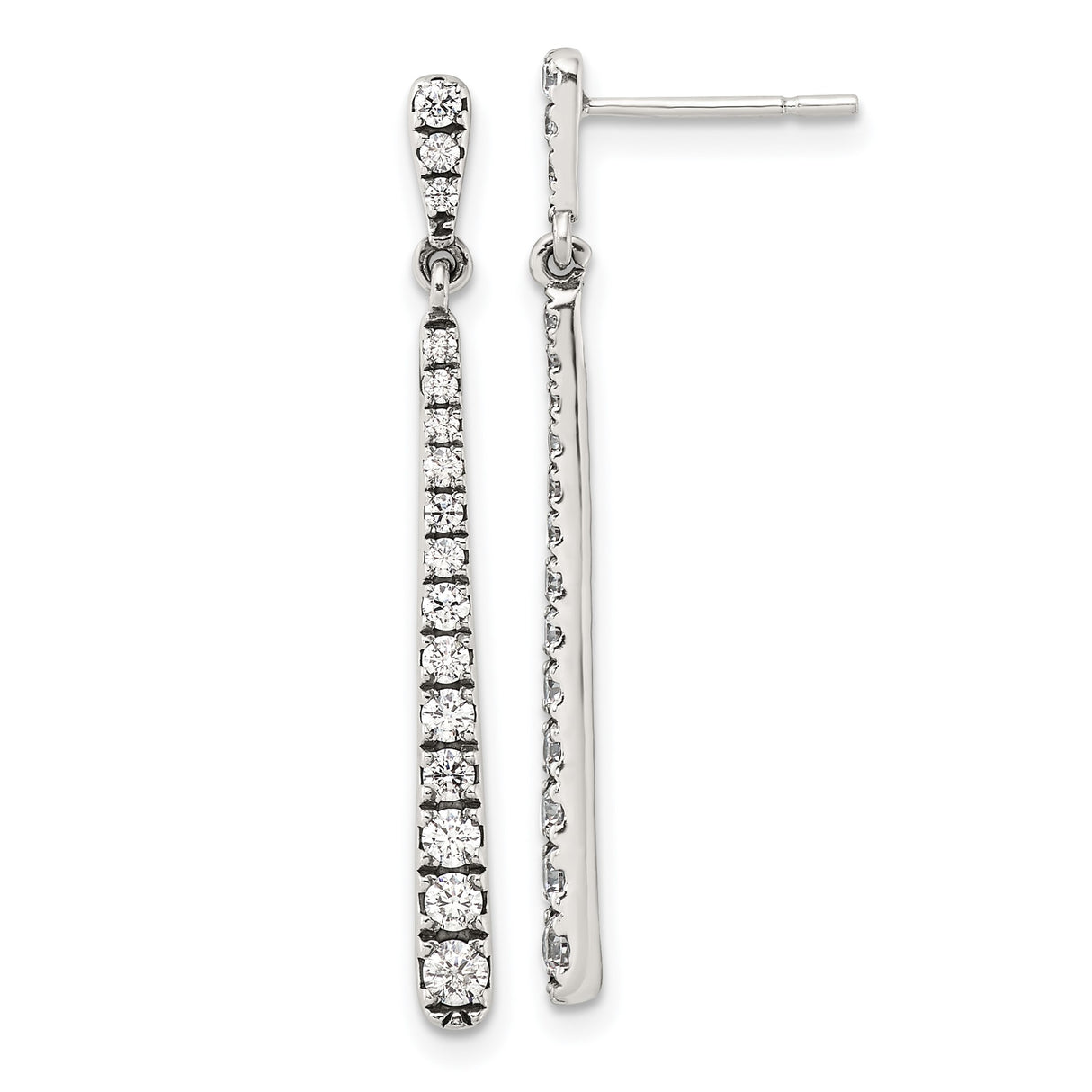 Sterling Silver Drop Earrings with Cubic Zirconia, Long Bar Design, Modern Dangle Style for Women
