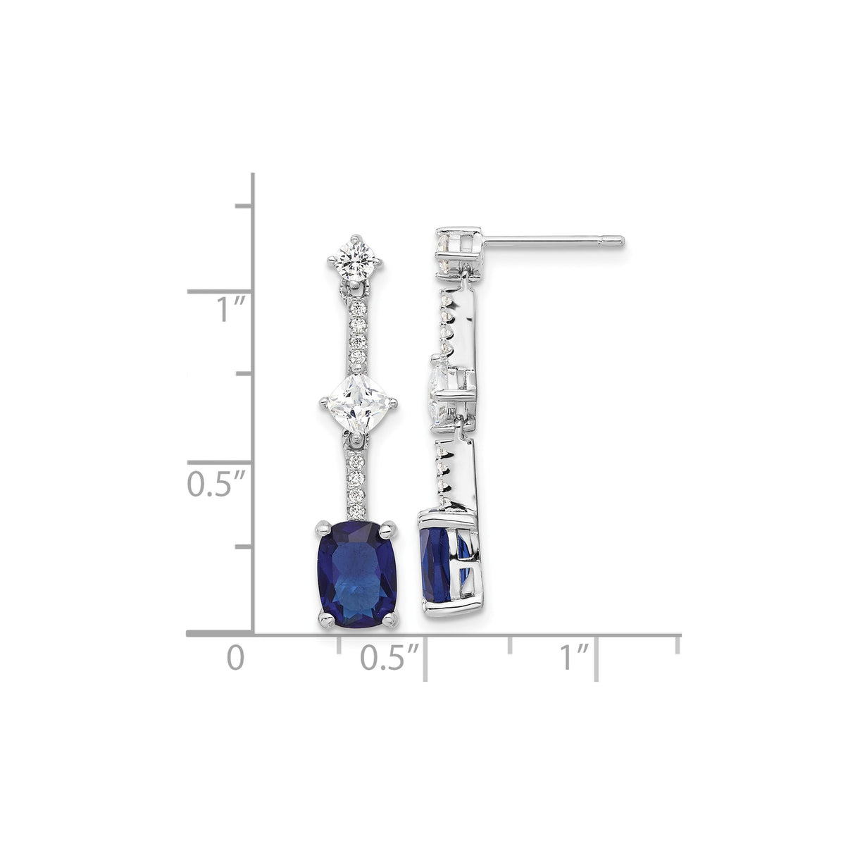 Sterling Silver Dangle Earrings with Deep Blue Oval Cubic Zirconia and Drop Design