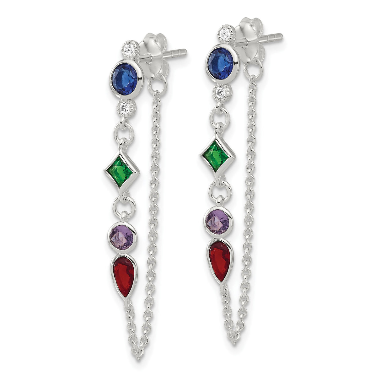 Sterling Silver Drop Earrings with Cubic Zirconia in Mixed Cuts and Colors for Women