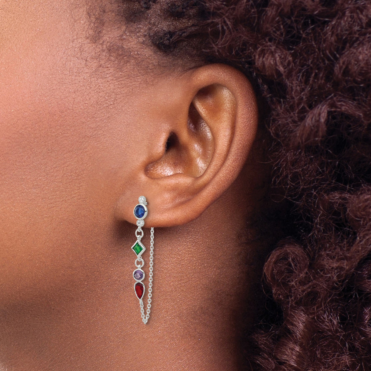 Sterling Silver Drop Earrings with Cubic Zirconia in Mixed Cuts and Colors for Women