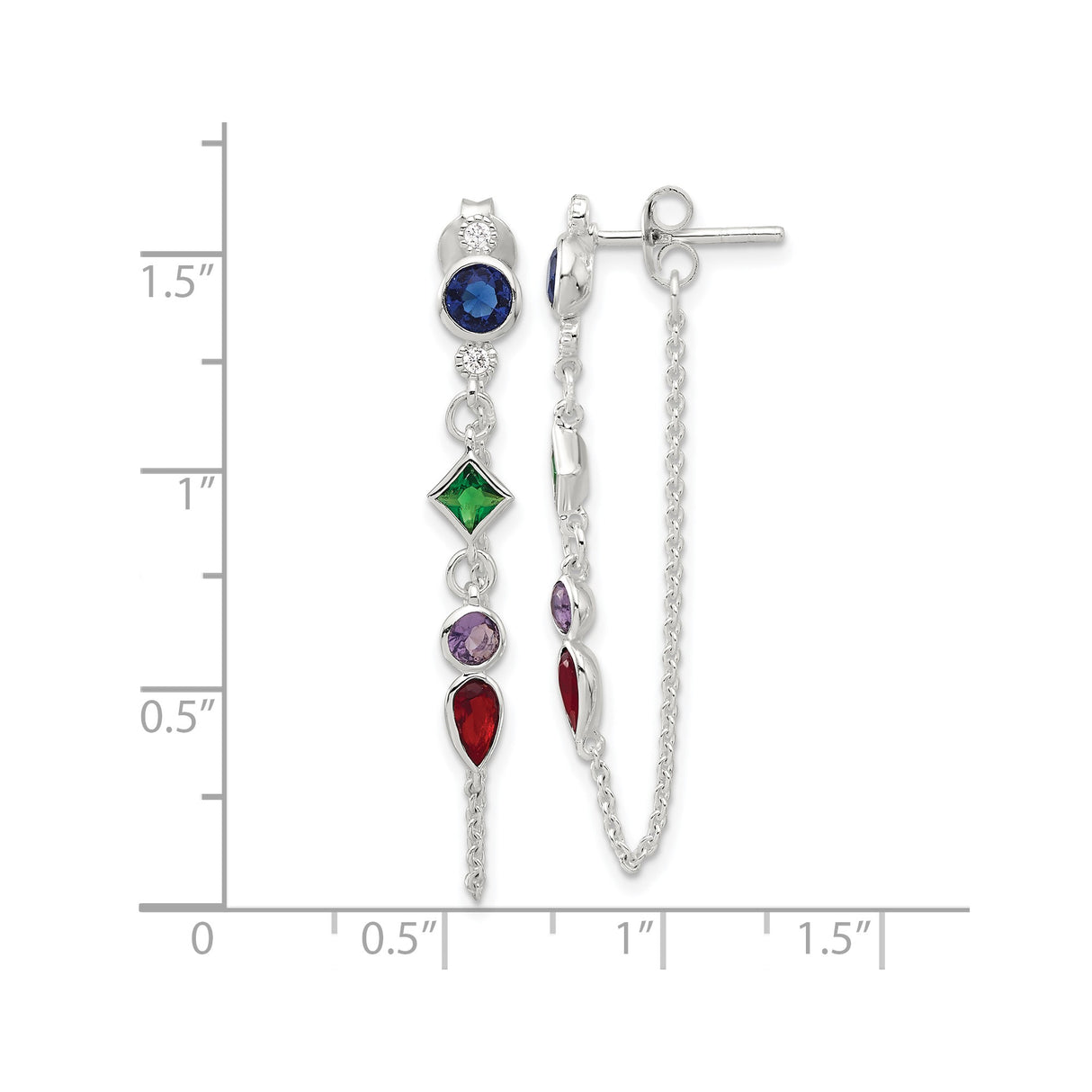 Sterling Silver Drop Earrings with Cubic Zirconia in Mixed Cuts and Colors for Women
