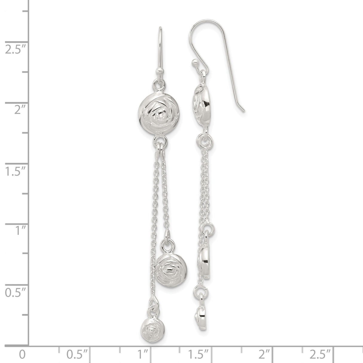 Sterling Silver Dangle Earrings with Delicate Chain Drops and Swirl Floral Discs