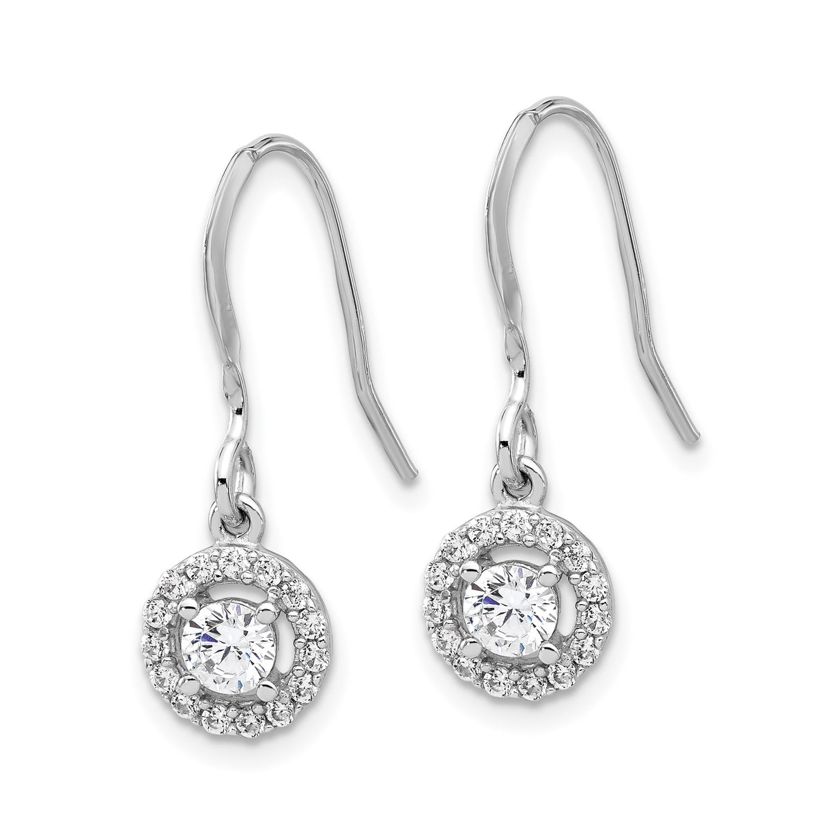 Sterling Silver Drop Earrings with Cubic Zirconia, Halo Design, Classic Bridal Style