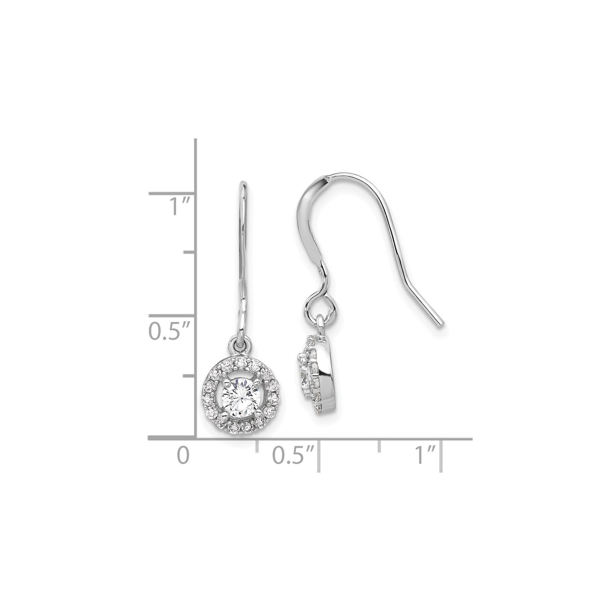 Sterling Silver Drop Earrings with Cubic Zirconia, Halo Design, Classic Bridal Style