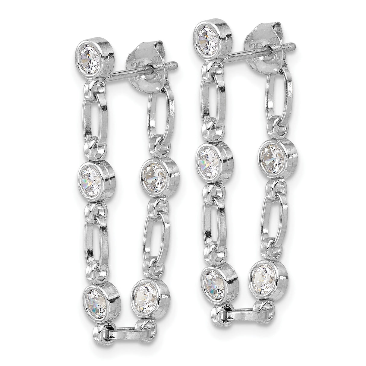 Sterling Silver Drop Earrings with Cubic Zirconia, Modern Link Chain Dangle Design for Women