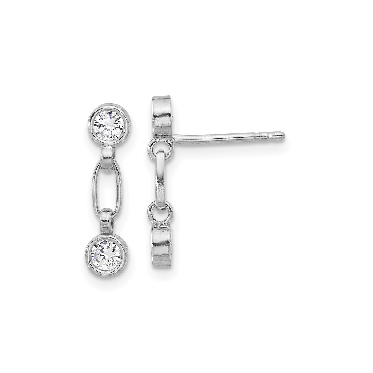 Sterling Silver Drop Dangle Earrings with Cubic Zirconia and Modern Link Chain Design