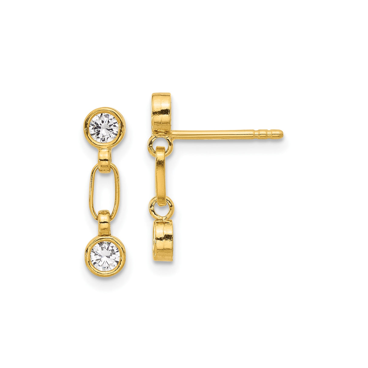 Sterling Silver Dangle Earrings with Cubic Zirconia, Gold Plated Oval Link Drop Design