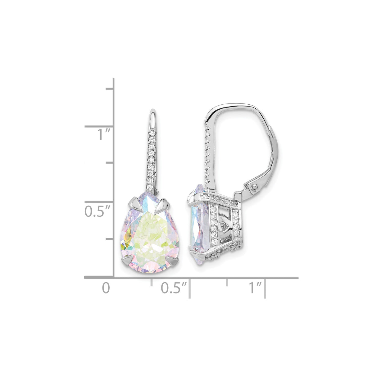 Sterling Silver Drop Earrings with Pear Shaped Multicolor Cubic Zirconia, Leverback Design