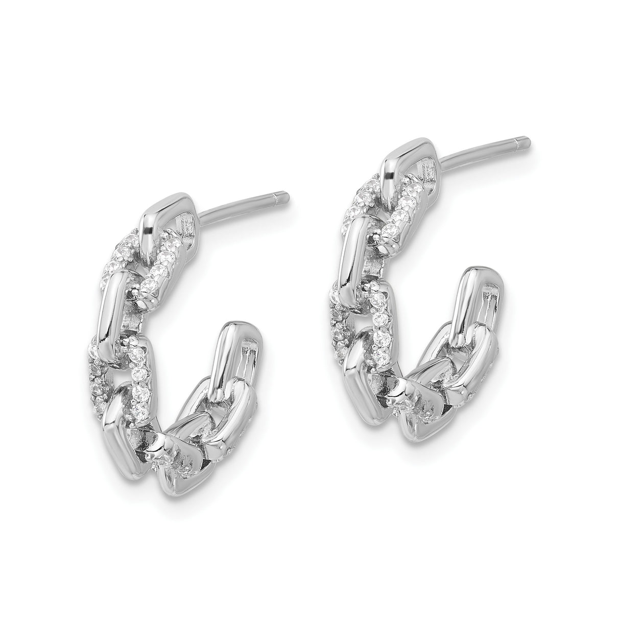 Sterling Silver Hoop Earrings with Cubic Zirconia, Chain Link Interlocking Design for Women