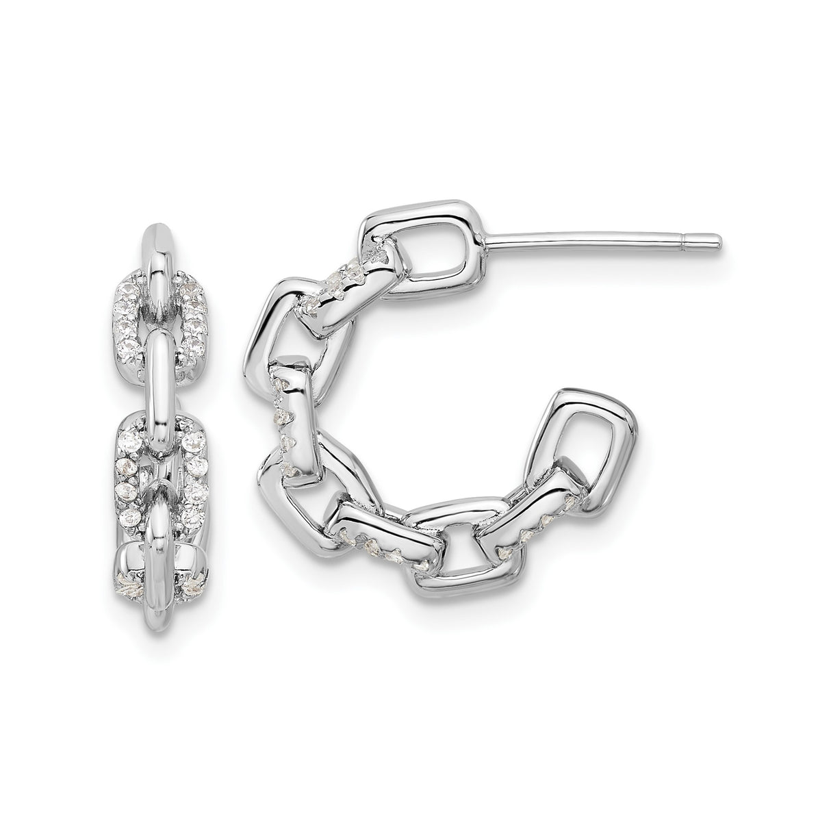 Sterling Silver Hoop Earrings with Cubic Zirconia, Chain Link Interlocking Design for Women